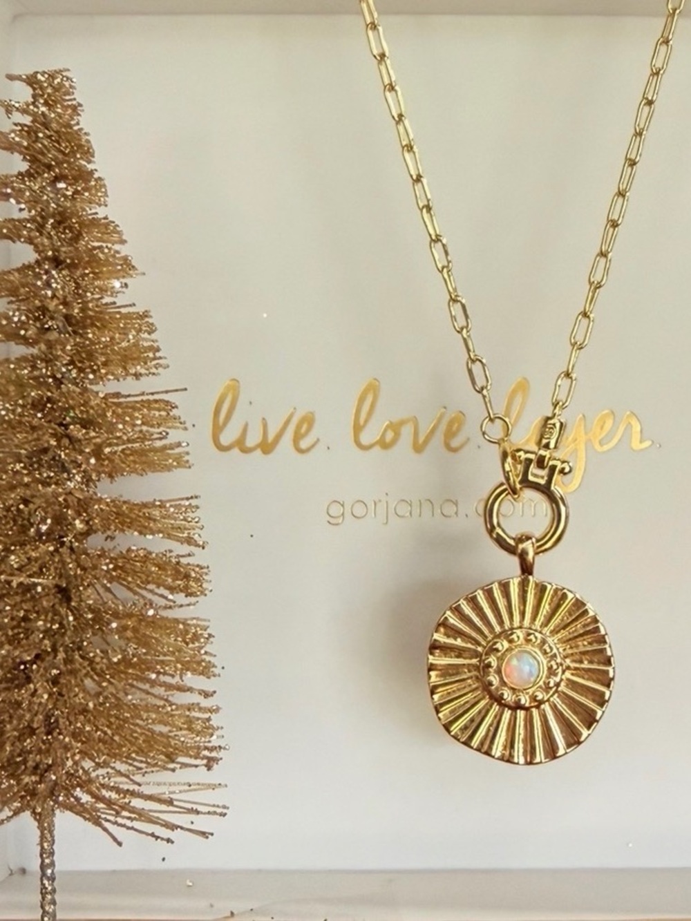 Gorjana Gold Sunburst Pendant Necklace w/ Opal Center